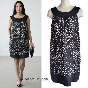 Maggy London 100% Linen Dress Mod Retro Black White Size 6
